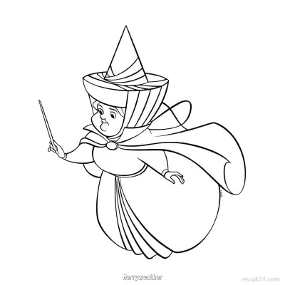 梅尔薇泽施魔法挥舞魔杖的高清涂色页 – 免费可打印简笔画涂色画