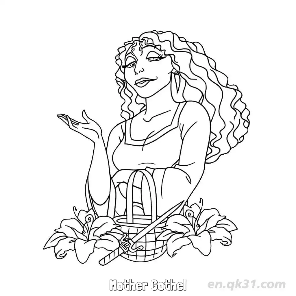 免费 葛索妈妈拿着花篮简笔画涂色页 简笔画涂色页