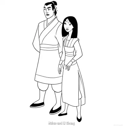 花木兰和李翔 2简笔画 素描 涂鸦 - 免费可打印花木兰 下载PDF – 免费可打印简笔画涂色画
