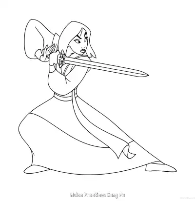 花木兰练功夫 1简笔画 素描 涂鸦 - 免费可打印花木兰 下载PDF – 免费可打印简笔画涂色画