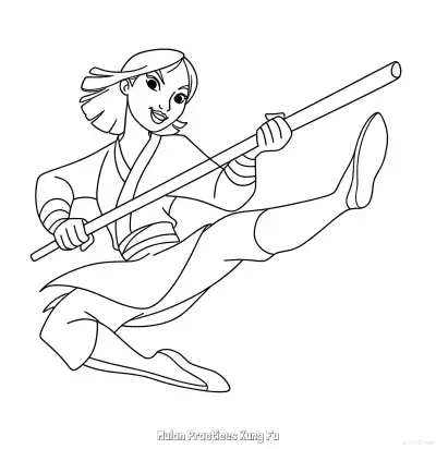 花木兰练功夫 3简笔画 素描 涂鸦 - 免费可打印花木兰 下载PDF – 免费可打印简笔画涂色画