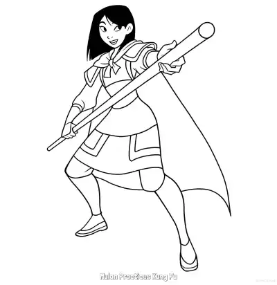 花木兰练功夫 6简笔画 素描 涂鸦 - 免费可打印花木兰 下载PDF – 免费可打印简笔画涂色画