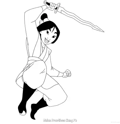 花木兰练功夫 7简笔画 素描 涂鸦 - 免费可打印花木兰 下载PDF – 免费可打印简笔画涂色画