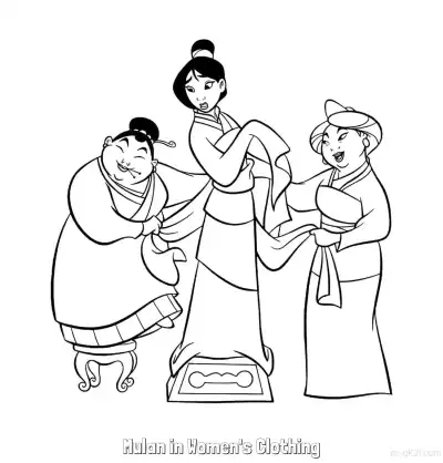 花木兰穿女装 简笔画 素描 涂鸦 - 免费可打印花木兰 下载PDF – 免费可打印简笔画涂色画