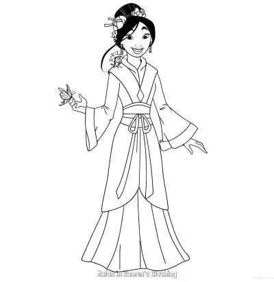 花木兰穿女装 3简笔画 素描 涂鸦 - 免费可打印花木兰 下载PDF – 免费可打印简笔画涂色画