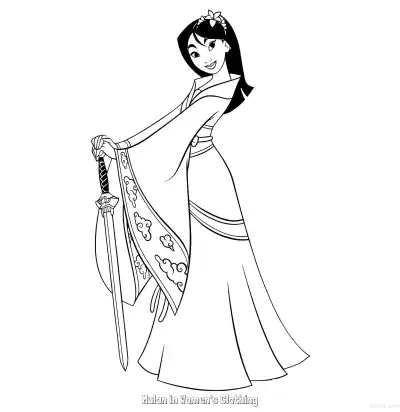 花木兰穿女装 9简笔画 素描 涂鸦 - 免费可打印花木兰 下载PDF – 免费可打印简笔画涂色画