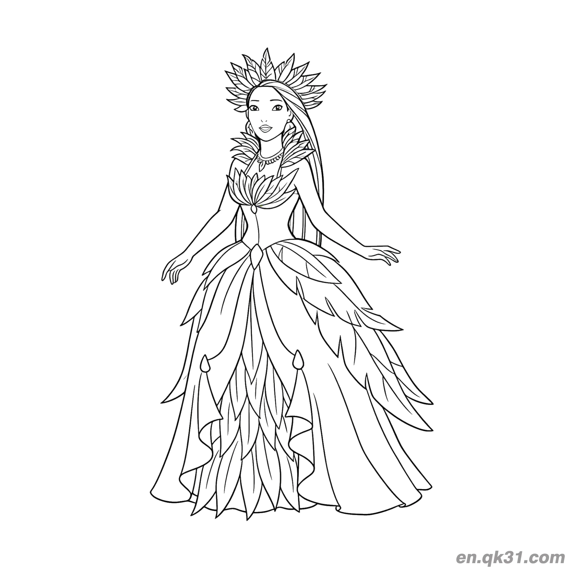 免费 宝嘉康蒂自然女王造型 简笔画涂色页