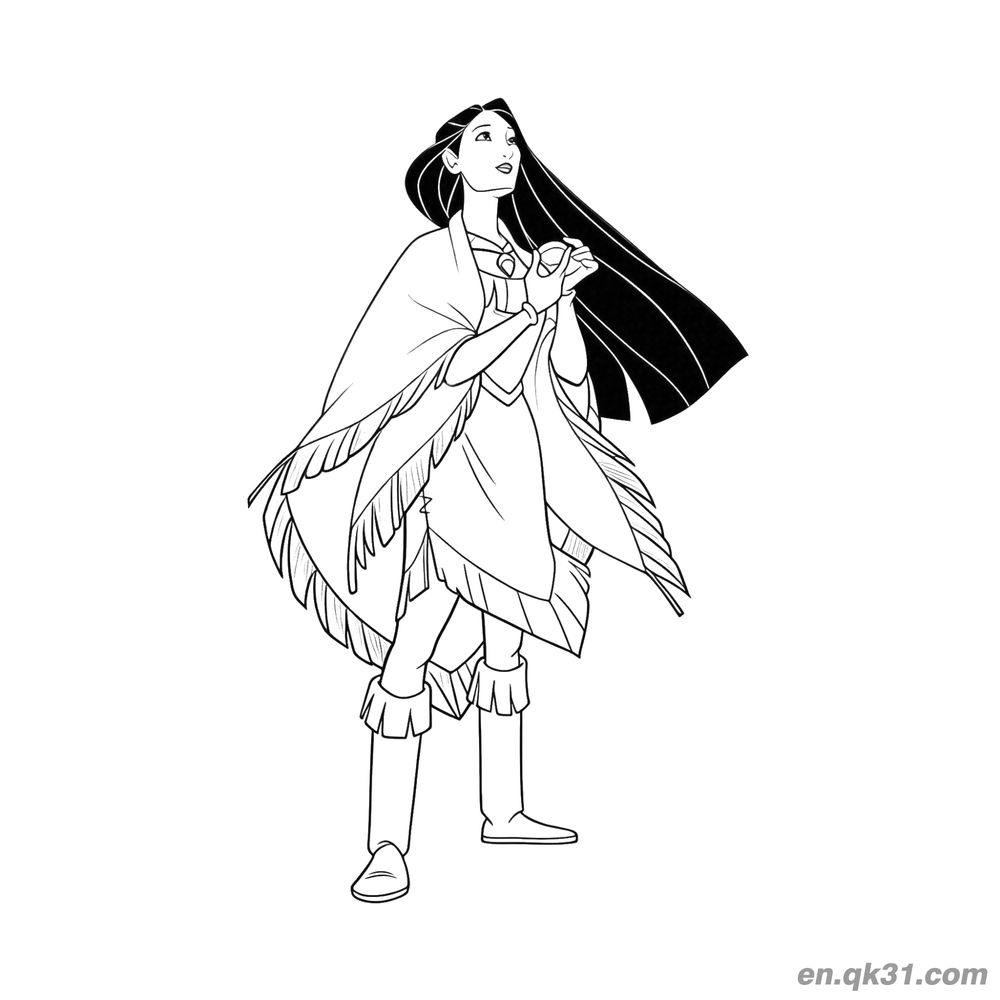 宝嘉康蒂风中沉思简笔画涂色画 – 为儿童和成人提供的免费可打印简笔画涂色画