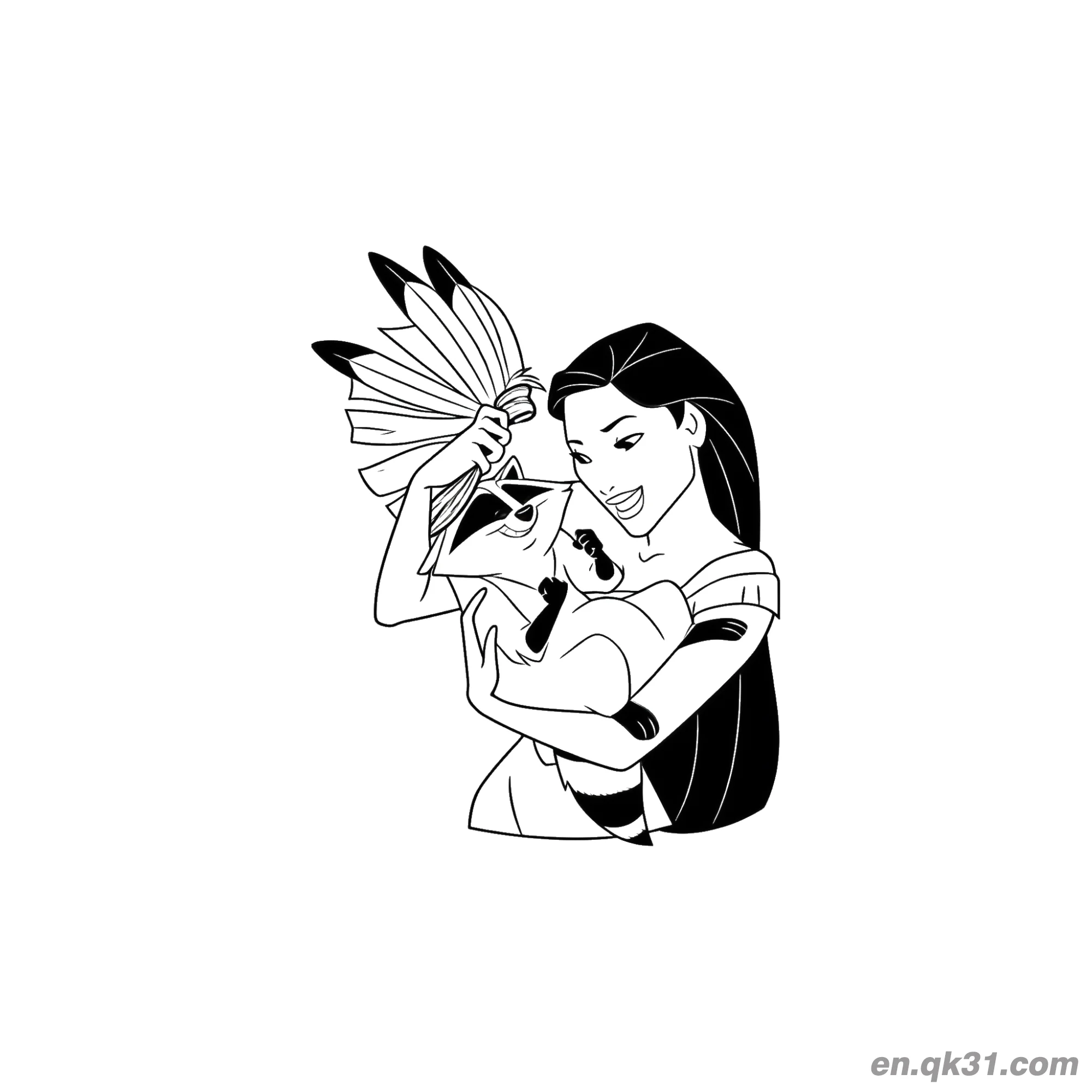 免费 宝嘉康蒂怀抱浣熊 简笔画涂色页