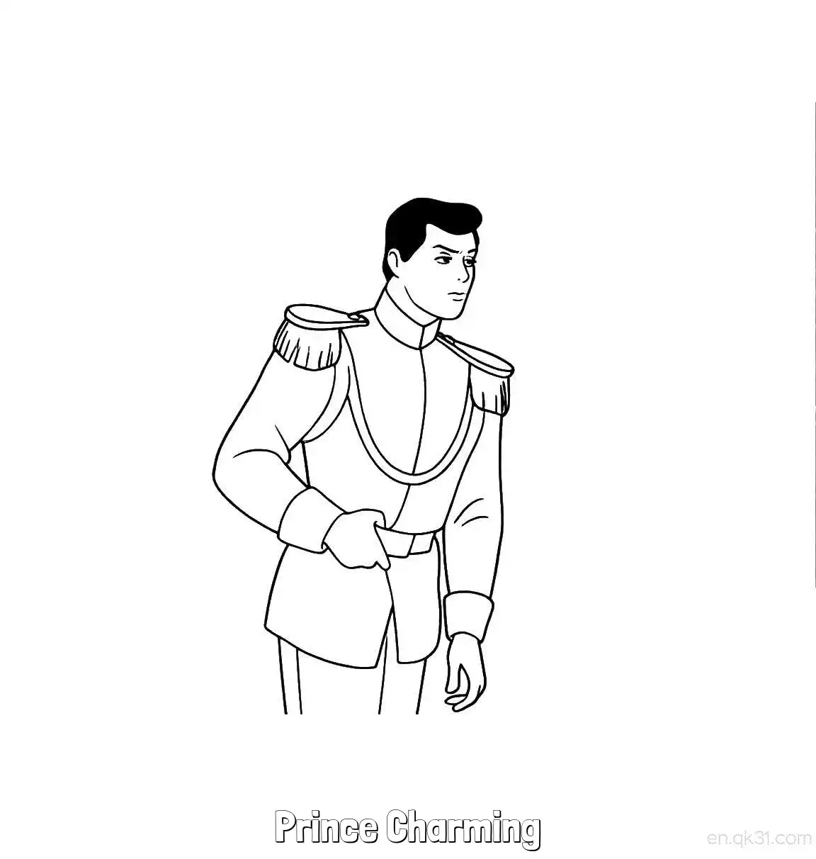 免费 灰姑娘中白马王子侧面英俊站姿简笔画涂色页 简笔画涂色页