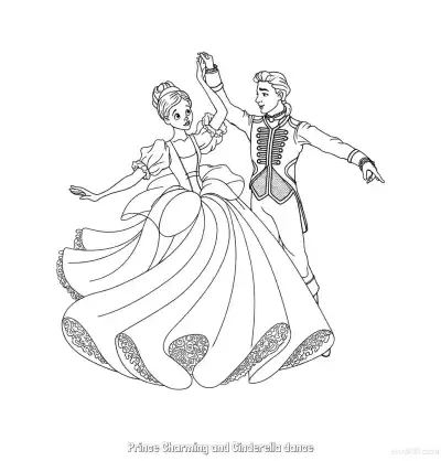 灰姑娘中王子牵手灰姑娘华丽旋转简笔画涂色页 – 免费可打印简笔画涂色画