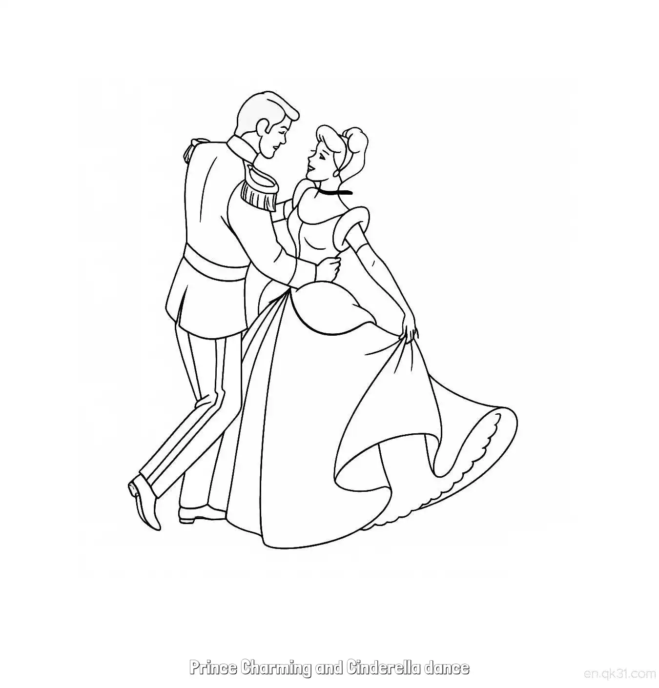 免费 灰姑娘中王子环抱灰姑娘腰共舞简笔画涂色页 简笔画涂色页