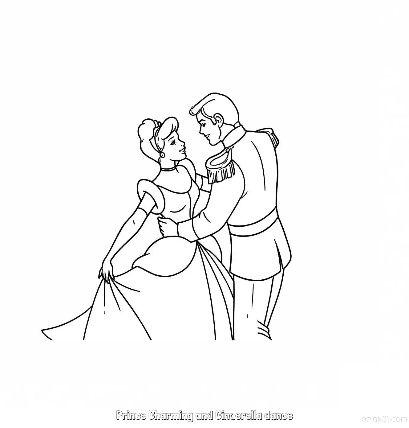 免费 灰姑娘中王子与灰姑娘在室内宫殿共舞简笔画涂色页 简笔画涂色页