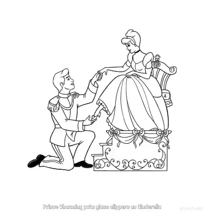 灰姑娘中白马王子为灰姑娘穿上水晶鞋简笔画涂色页 – 免费可打印简笔画涂色画