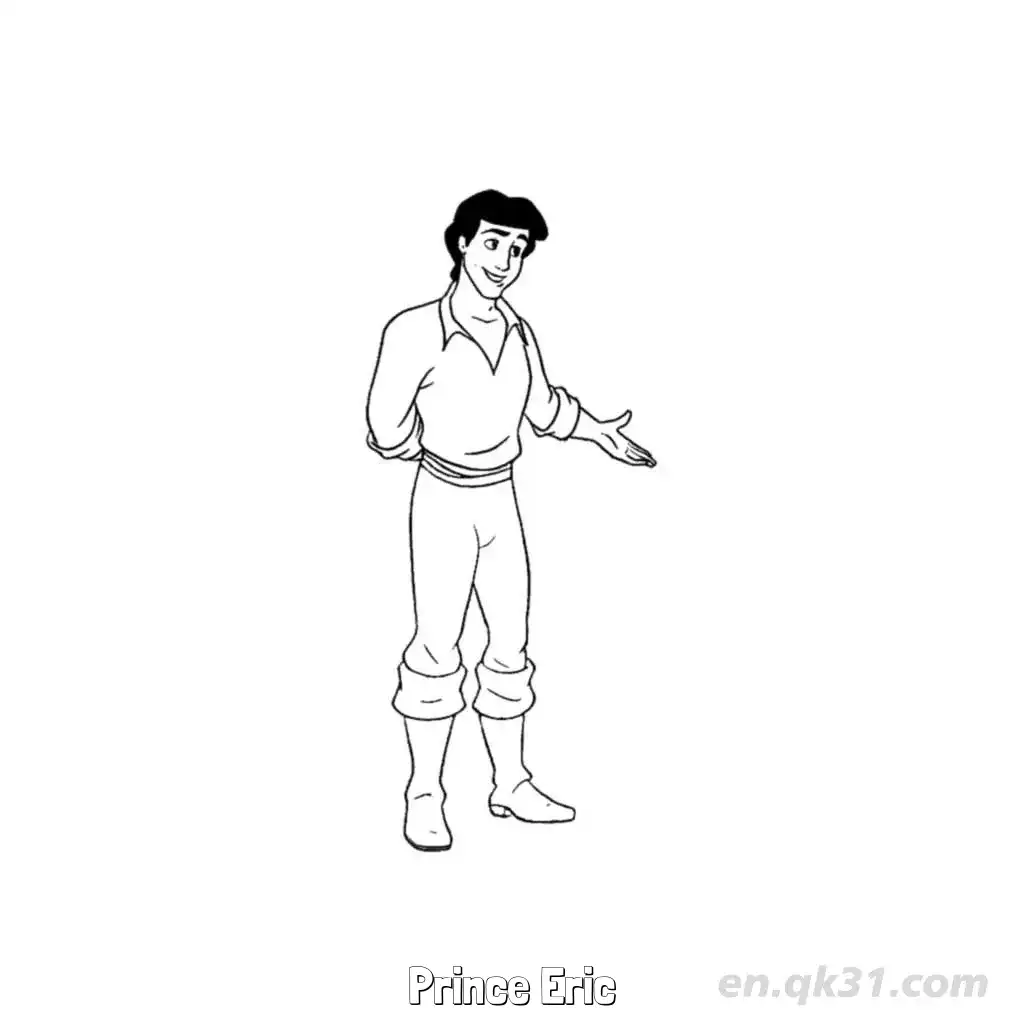 免费 埃里克王子 简笔画 素描 涂鸦 - 免费可打印迪士尼 小美人鱼 下载PDF 简笔画涂色页