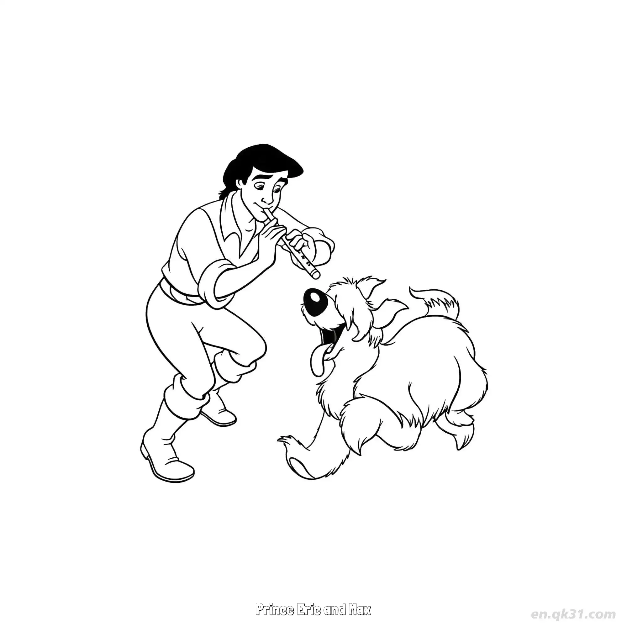 免费 埃里克王子和麦克斯 简笔画 素描 涂鸦 - 免费可打印迪士尼 小美人鱼 下载PDF 简笔画涂色页