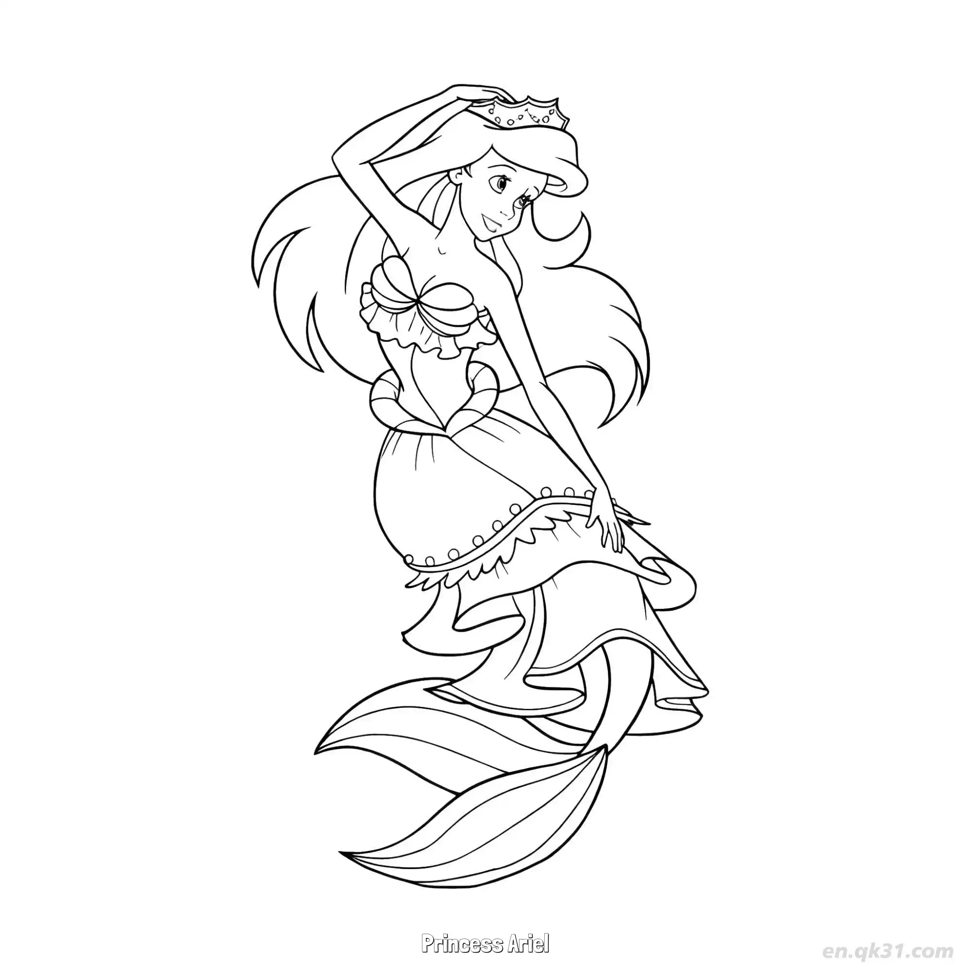 免费 爱丽儿公主 2简笔画 素描 涂鸦 - 免费可打印迪士尼 小美人鱼 下载PDF 简笔画涂色页