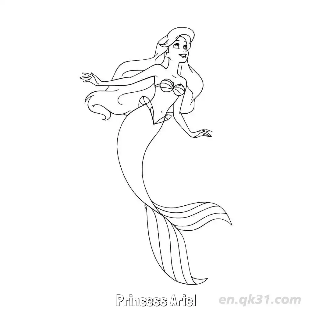 免费 爱丽儿公主 21简笔画 素描 涂鸦 - 免费可打印迪士尼 小美人鱼 下载PDF 简笔画涂色页