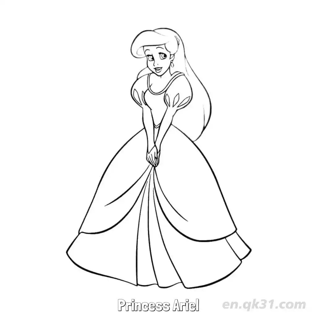 免费 爱丽儿公主 42简笔画 素描 涂鸦 - 免费可打印迪士尼 小美人鱼 下载PDF 简笔画涂色页