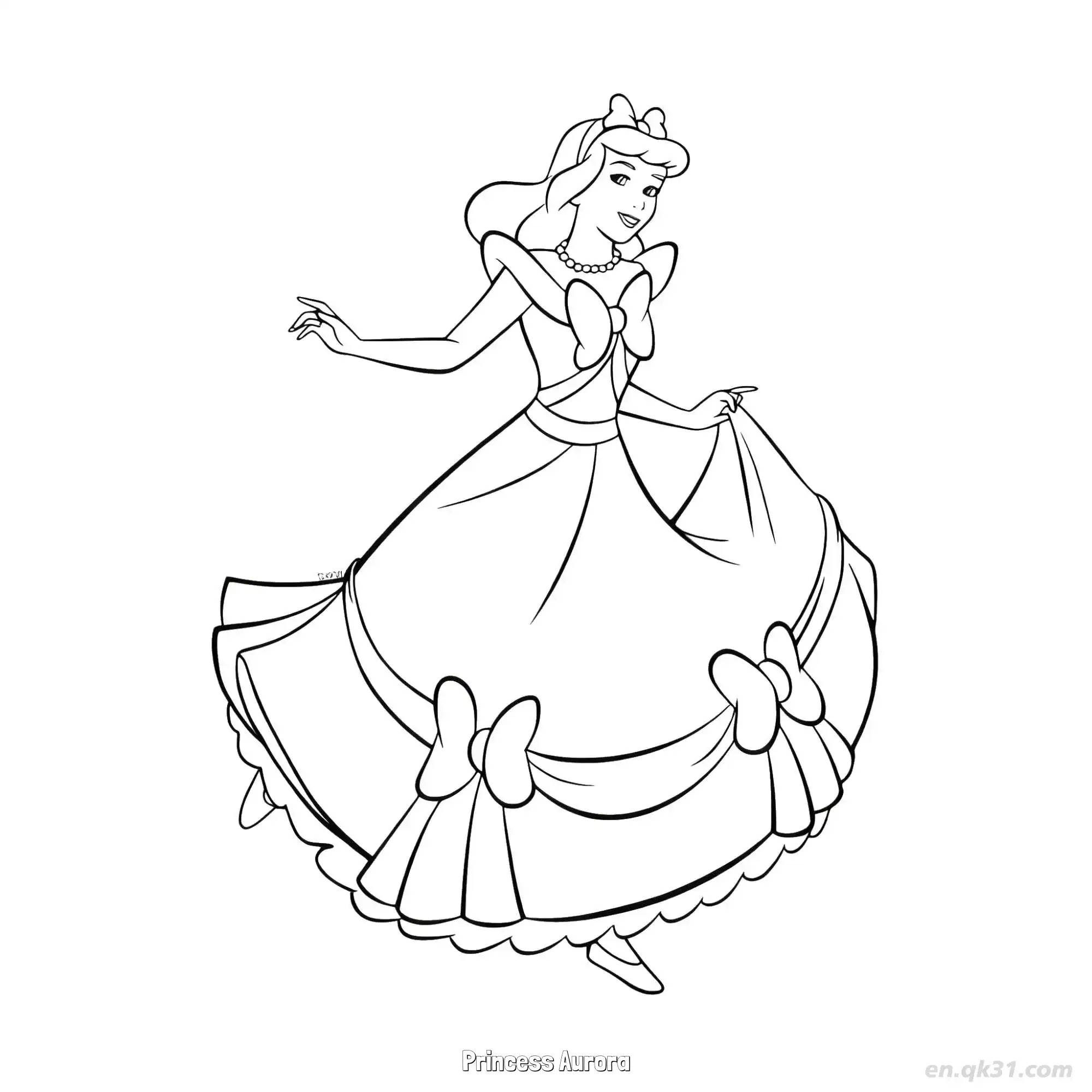 免费 ‌爱洛‌公主蝴蝶结礼服涂色页 简笔画涂色页