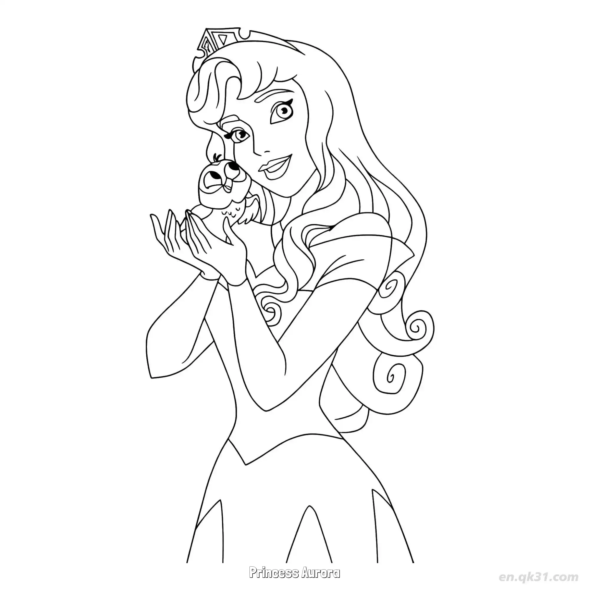 免费 抱着小鸟的‌爱洛‌公主涂色页 简笔画涂色页