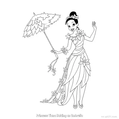 打伞的蒂安娜公主 2简笔画 素描 涂鸦 - 免费可打印迪士尼 公主和青蛙 下载PDF – 免费可打印简笔画涂色画