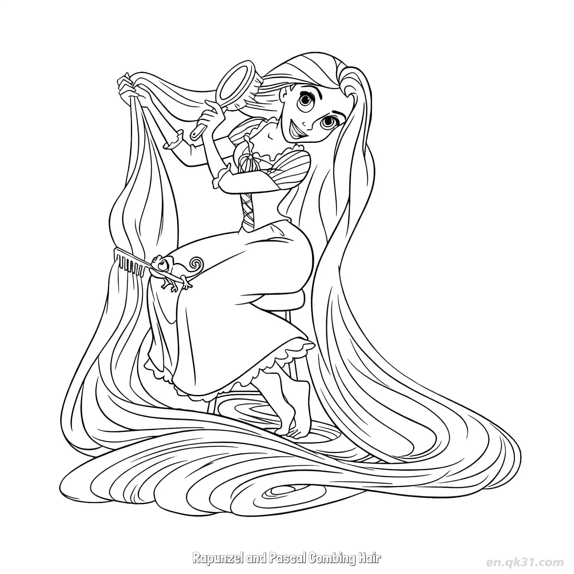 免费 乐佩与帕斯卡一起梳头发简笔画涂色页 简笔画涂色页