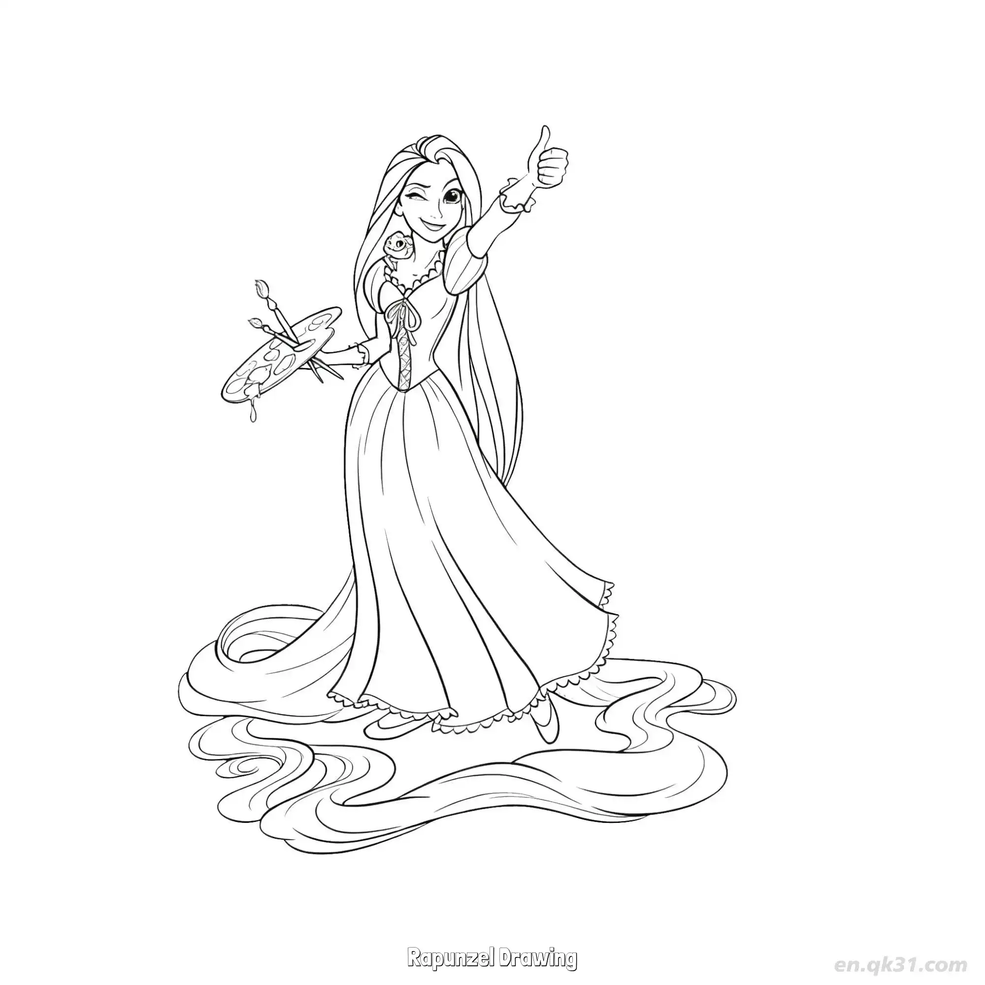 免费 长发公主乐佩拿起画笔点赞简笔画涂色页 简笔画涂色页