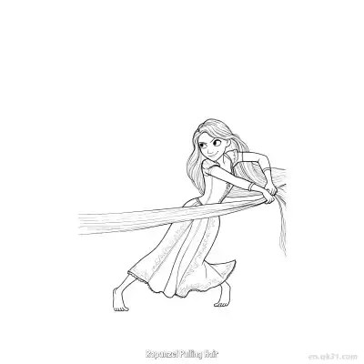 长发公主乐佩用力拉扯自己长发简笔画涂色页 – 免费可打印简笔画涂色画