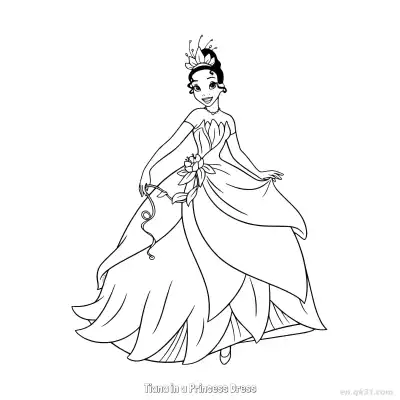 穿公主裙的蒂安娜 7简笔画 素描 涂鸦 - 免费可打印迪士尼 公主和青蛙 下载PDF – 免费可打印简笔画涂色画