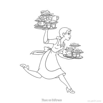 服务员蒂安娜 2简笔画 素描 涂鸦 - 免费可打印迪士尼 公主和青蛙 下载PDF – 免费可打印简笔画涂色画