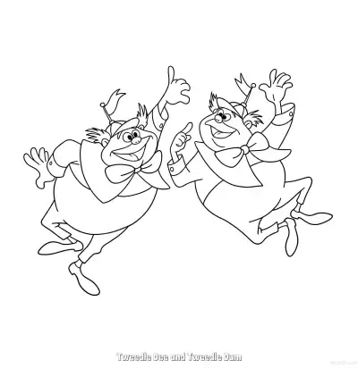 特威德尔丹和特威德尔迪 2简笔画 素描 涂鸦 - 免费可打印爱丽丝梦游仙境 下载PDF – 免费可打印简笔画涂色画