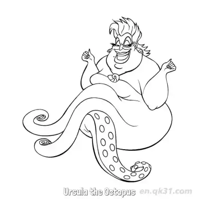 乌苏拉章鱼 简笔画 素描 涂鸦 - 免费可打印迪士尼 小美人鱼 下载PDF – 免费可打印简笔画涂色画