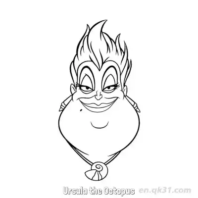 乌苏拉章鱼 1简笔画 素描 涂鸦 - 免费可打印迪士尼 小美人鱼 下载PDF – 免费可打印简笔画涂色画
