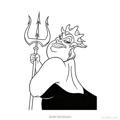 乌苏拉章鱼 4简笔画 素描 涂鸦 - 免费可打印迪士尼 小美人鱼 下载PDF – 免费可打印简笔画涂色画