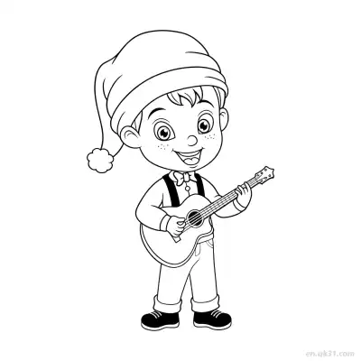 弹吉他的小孩涂色页 – 免费可打印简笔画涂色画