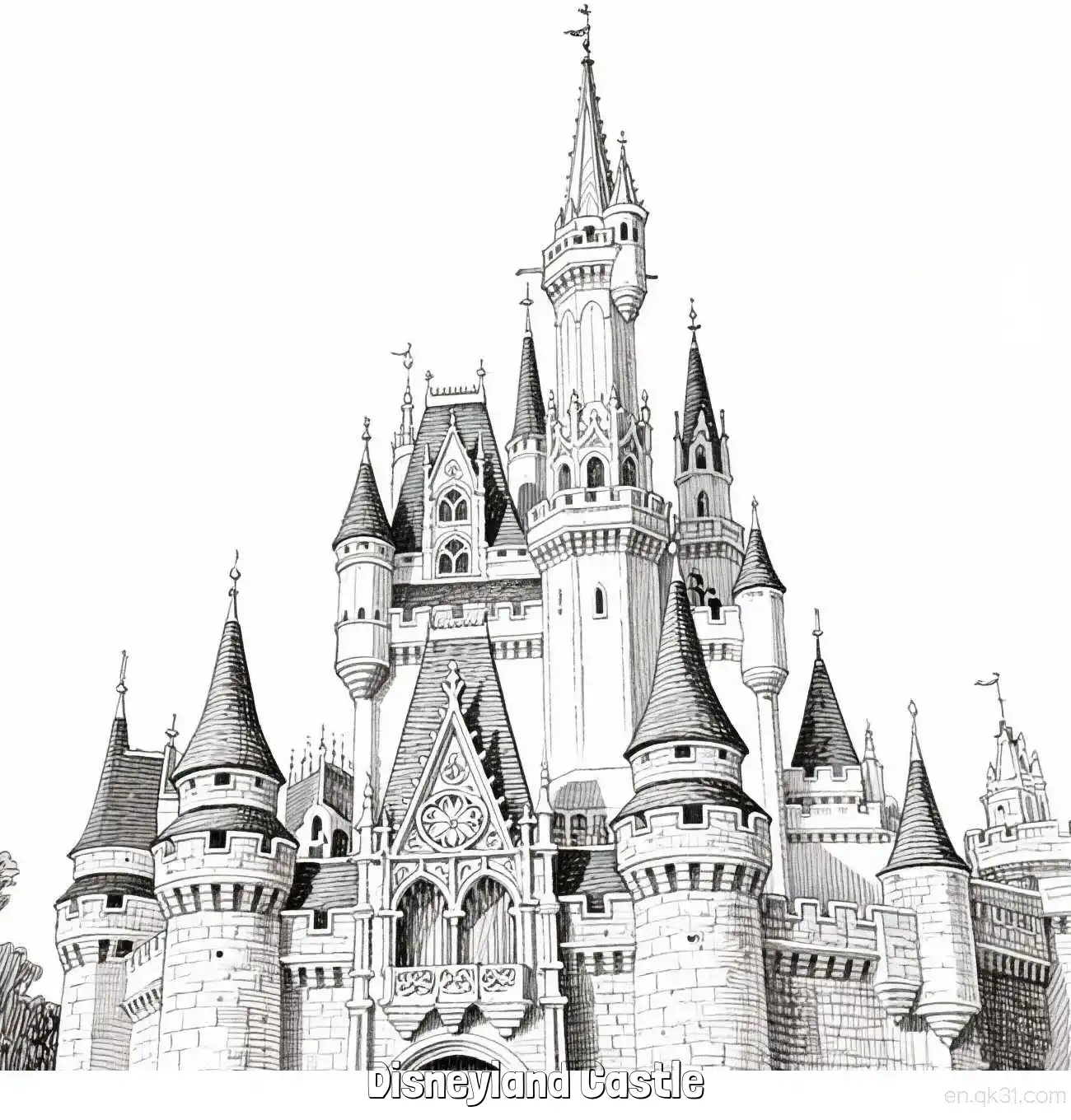 迪士尼乐园城堡,美国知名景点|儿童、素描、简笔画、在线免费图片转素描、简笔画、涂鸦、涂颜色画画、着色画、拼音、字帖、可打印A4涂色图|, image size:1300x1360