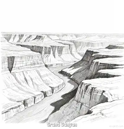 大峡谷 简笔画 素描 涂鸦 - 免费可打印美国知名景点 下载PDF – 免费可打印简笔画涂色画