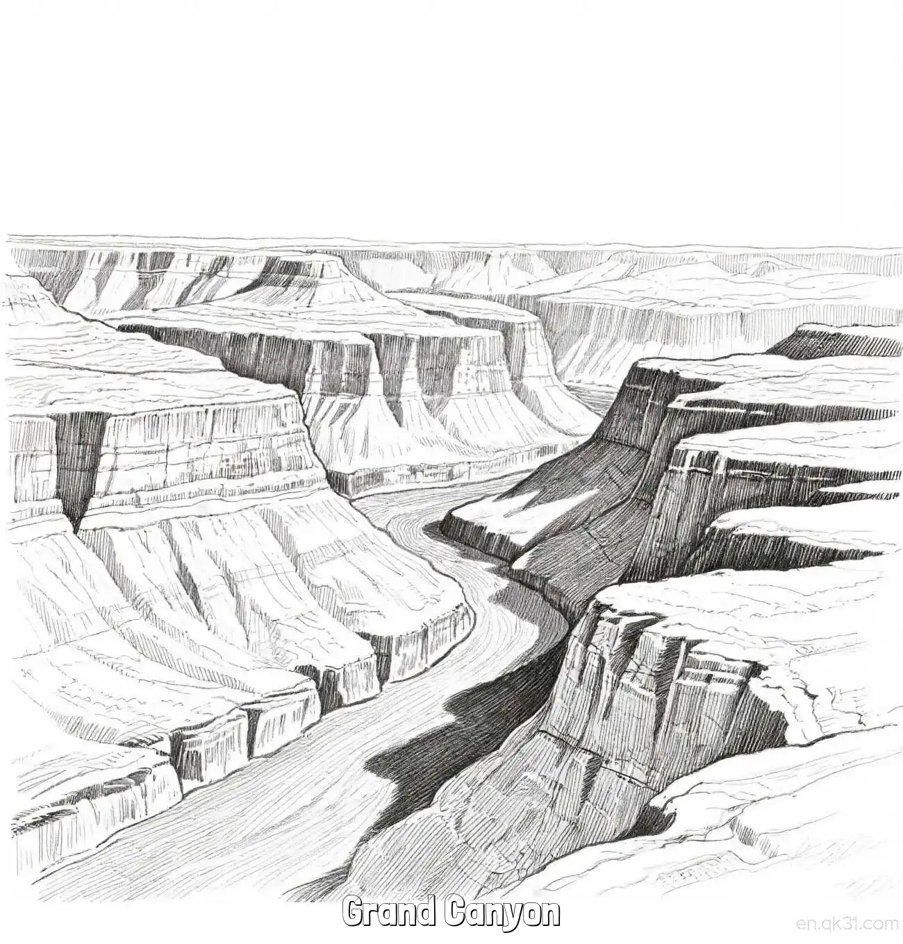 免费 大峡谷 简笔画 素描 涂鸦 - 免费可打印美国知名景点 下载PDF 简笔画涂色页