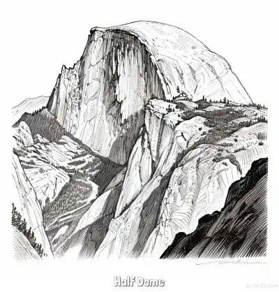 半圆顶 简笔画 素描 涂鸦 - 免费可打印美国知名景点 下载PDF – 免费可打印简笔画涂色画