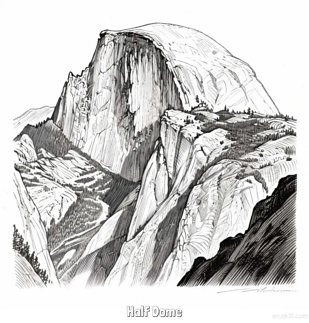 免费 半圆顶 简笔画 素描 涂鸦 - 免费可打印美国知名景点 下载PDF 简笔画涂色页