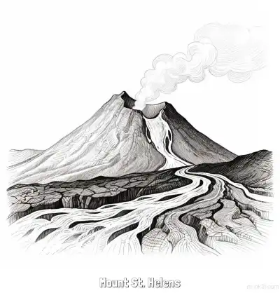 圣海伦斯火山 简笔画 素描 涂鸦 - 免费可打印美国知名景点 下载PDF – 免费可打印简笔画涂色画