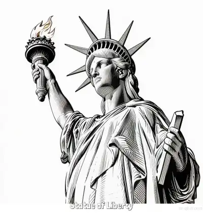 自由女神像 简笔画 素描 涂鸦 - 免费可打印美国知名景点 下载PDF – 免费可打印简笔画涂色画