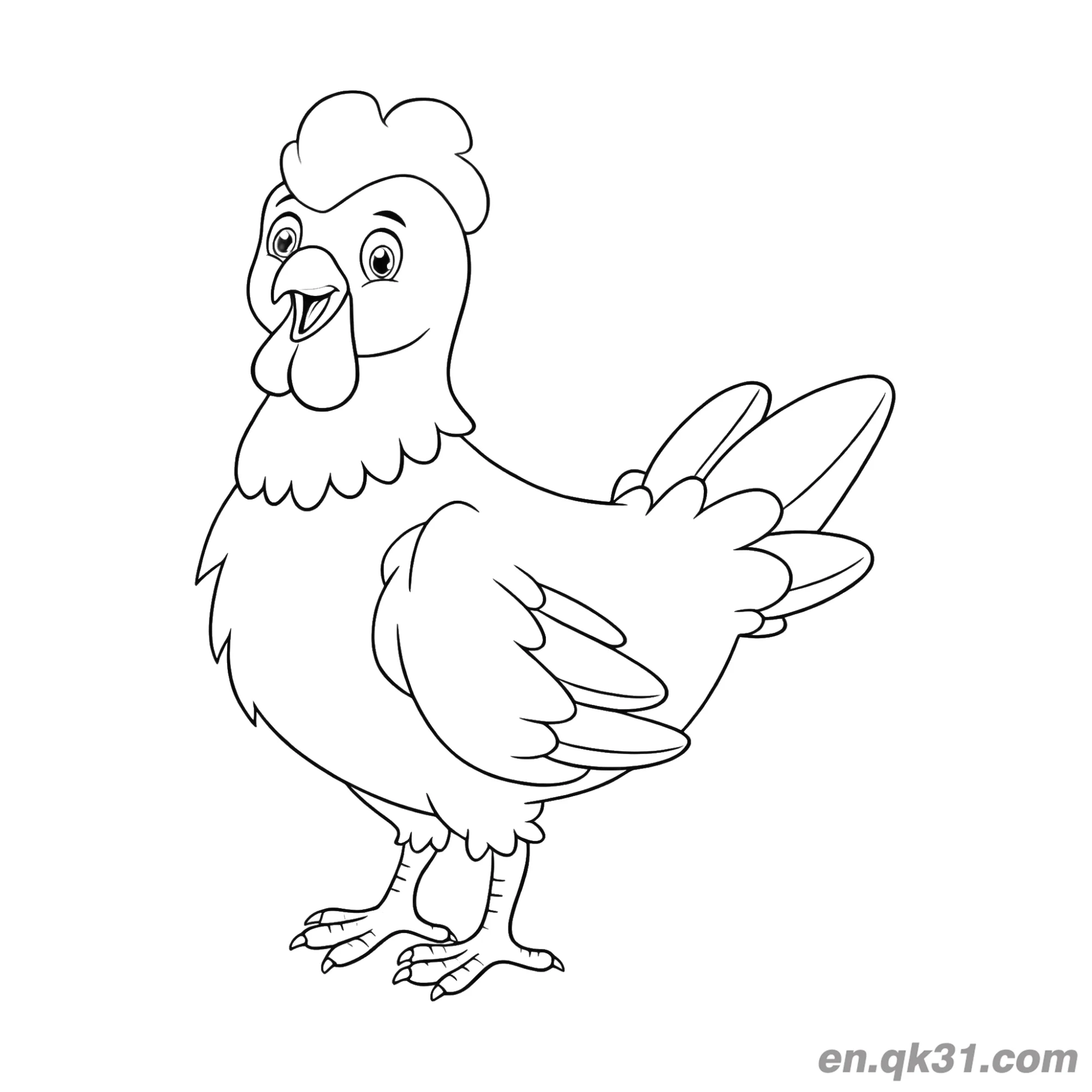 Cartoon Hen Happily Walking Coloring Page | Easy Farm Printable | QuickDuck
