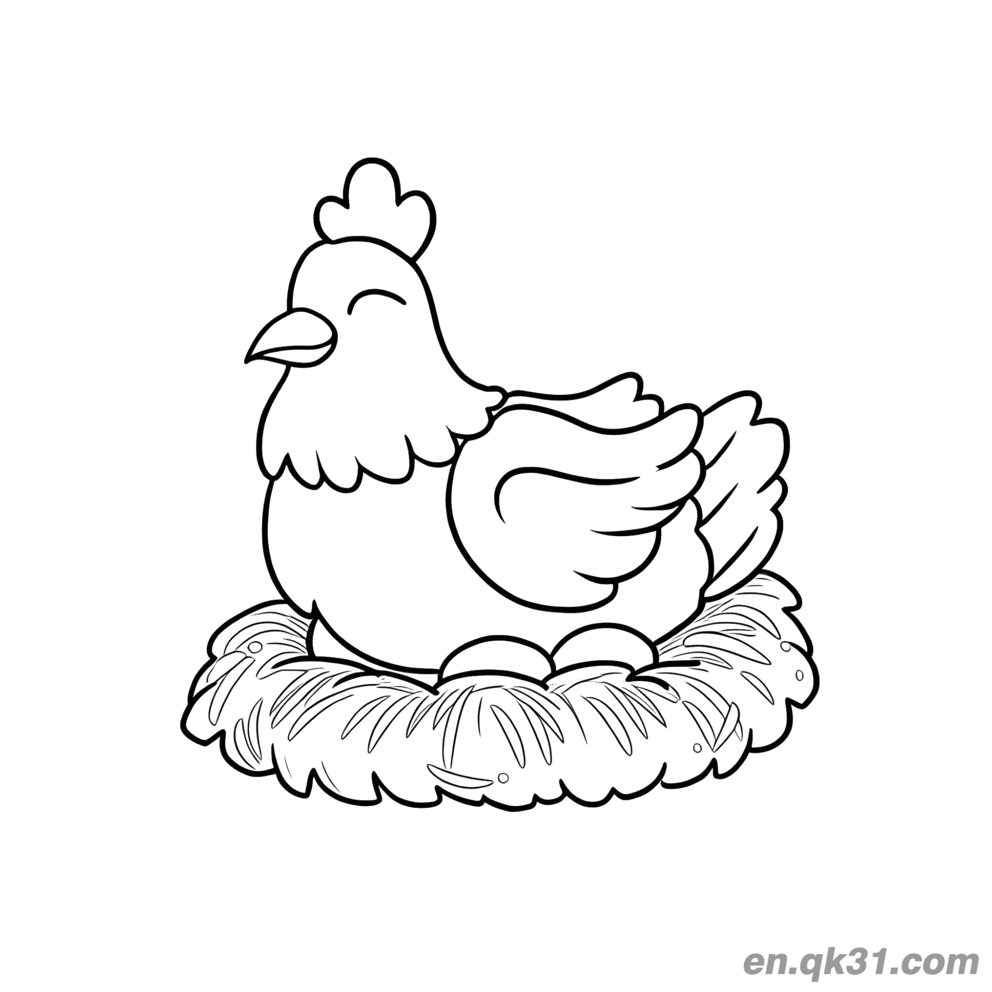 免费 卡通母鸡闭眼孵蛋简笔画涂色页 | 宁静农场 简笔画涂色页