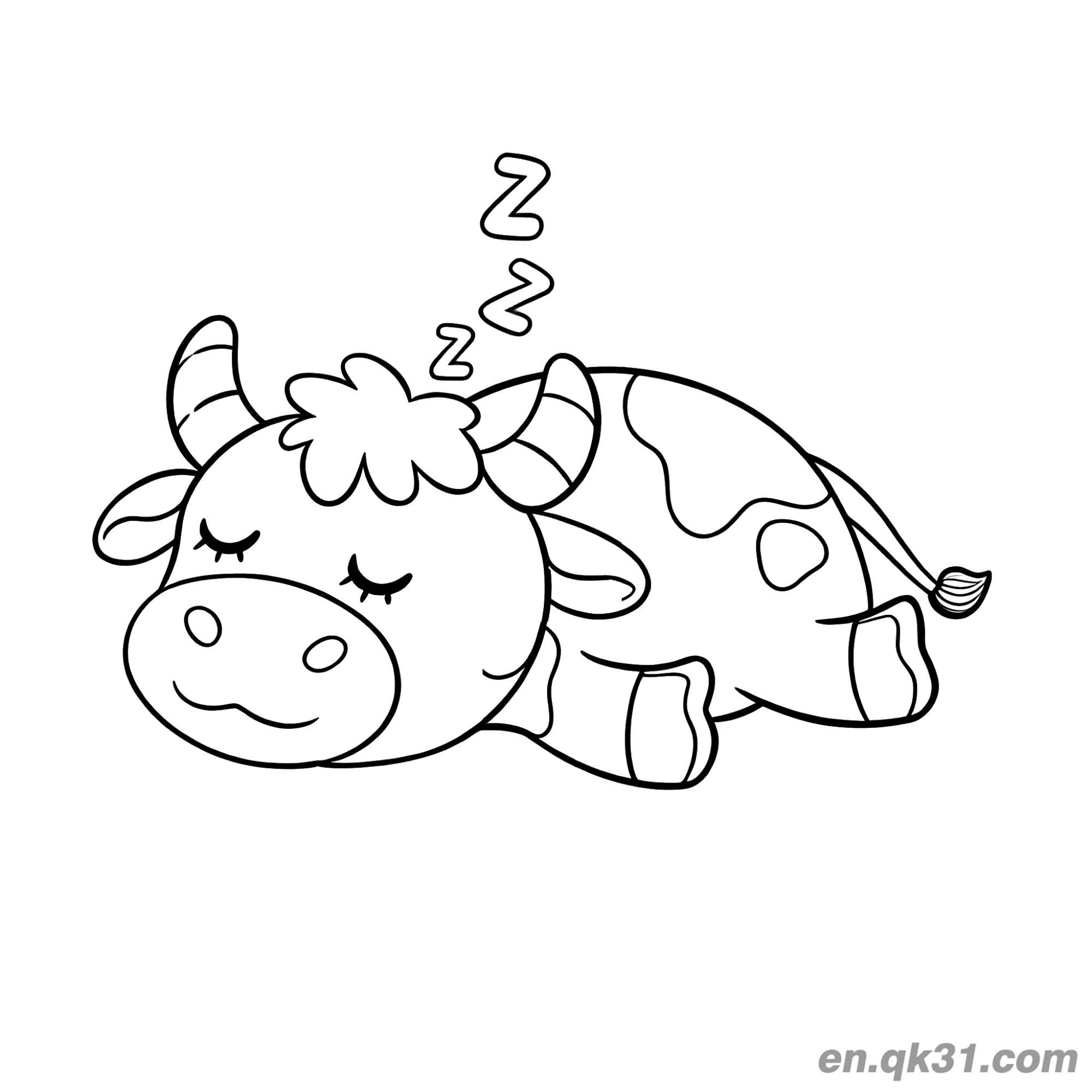 免费 睡着的牛简笔画涂色页 简笔画涂色页