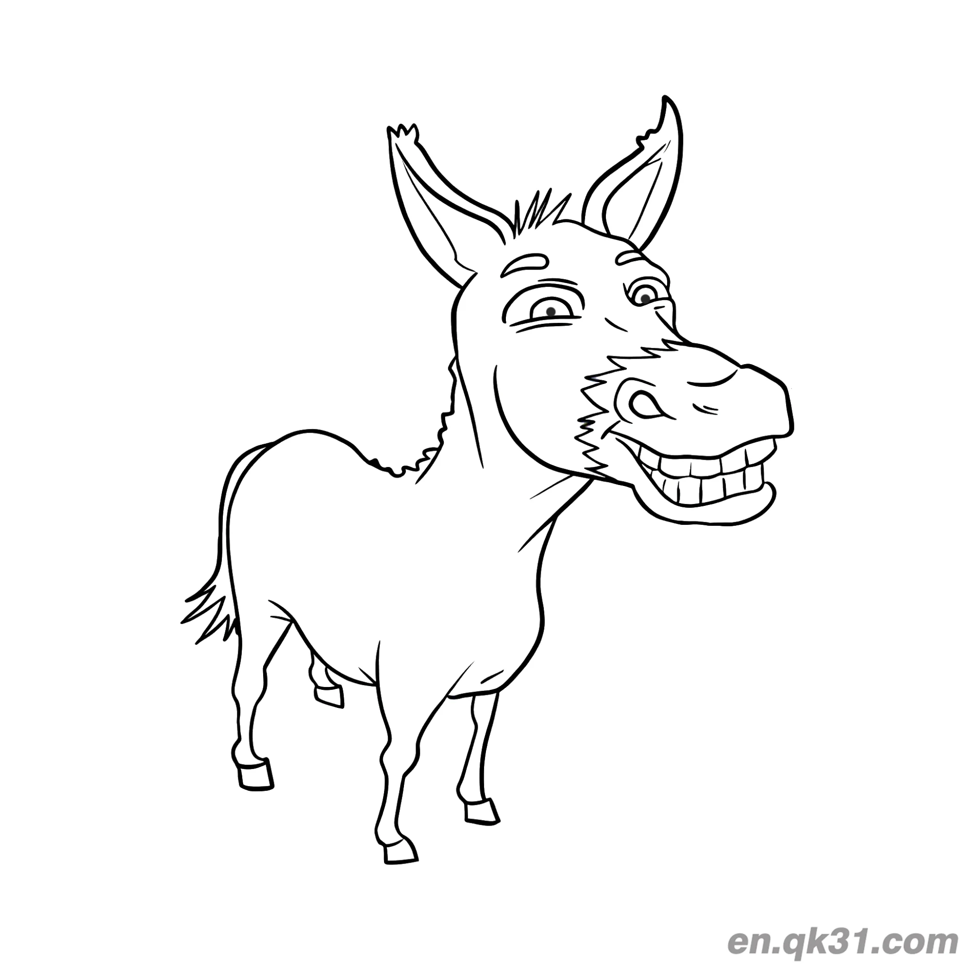 免费 咧嘴大笑的搞笑卡通驴简笔画涂色页 简笔画涂色页