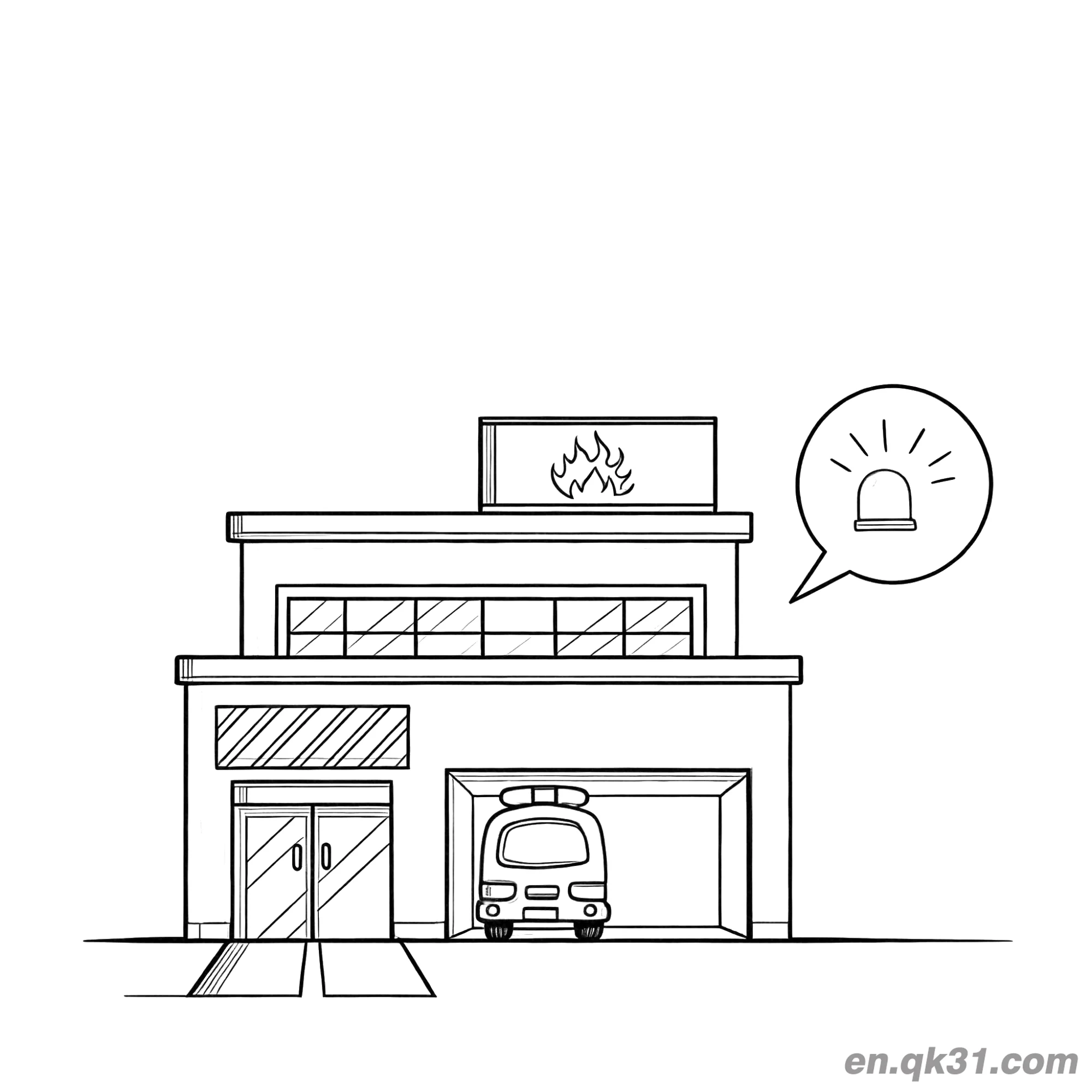 免费 儿童消防站涂色图 简笔画涂色页