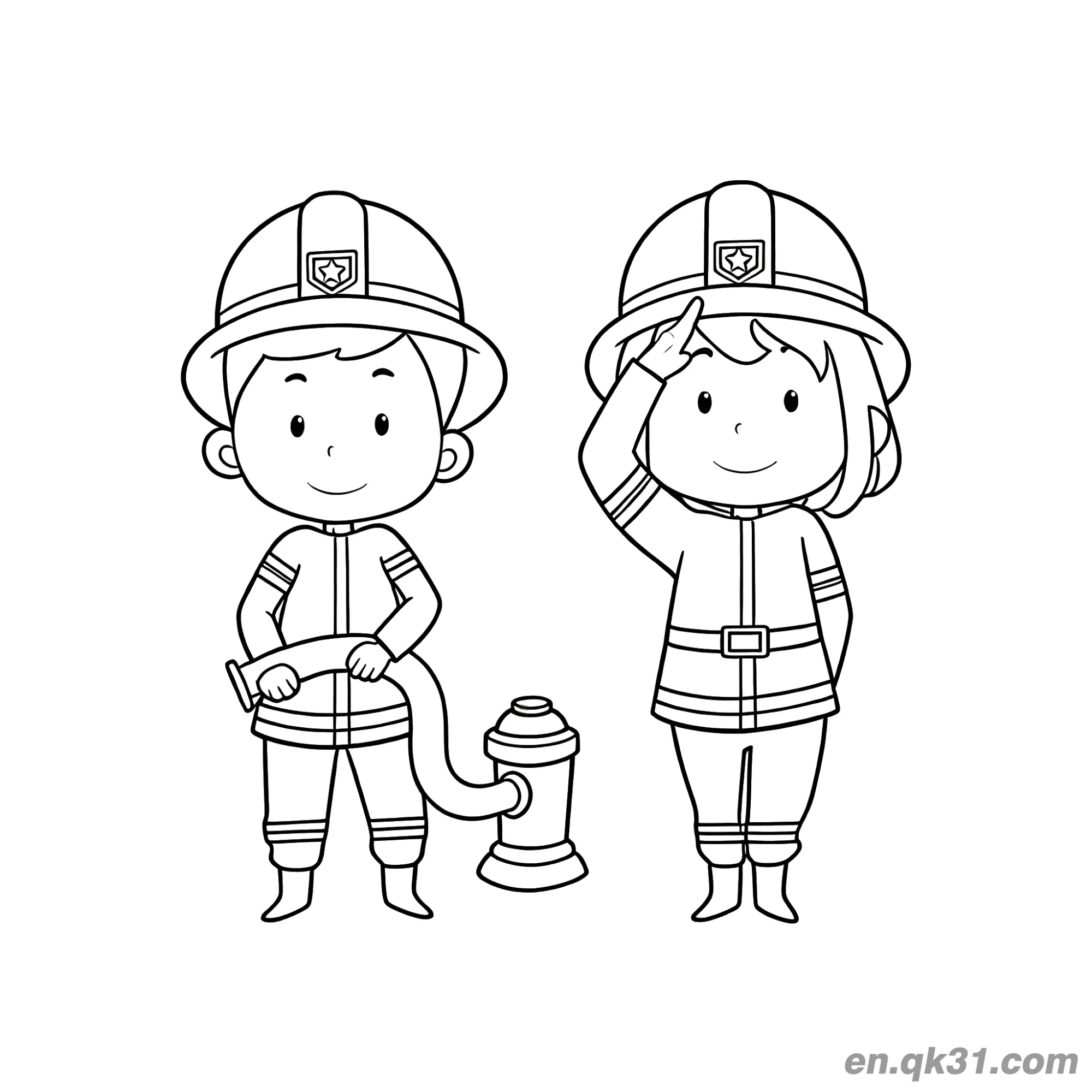 免费 消防员团队协作涂色图 简笔画涂色页