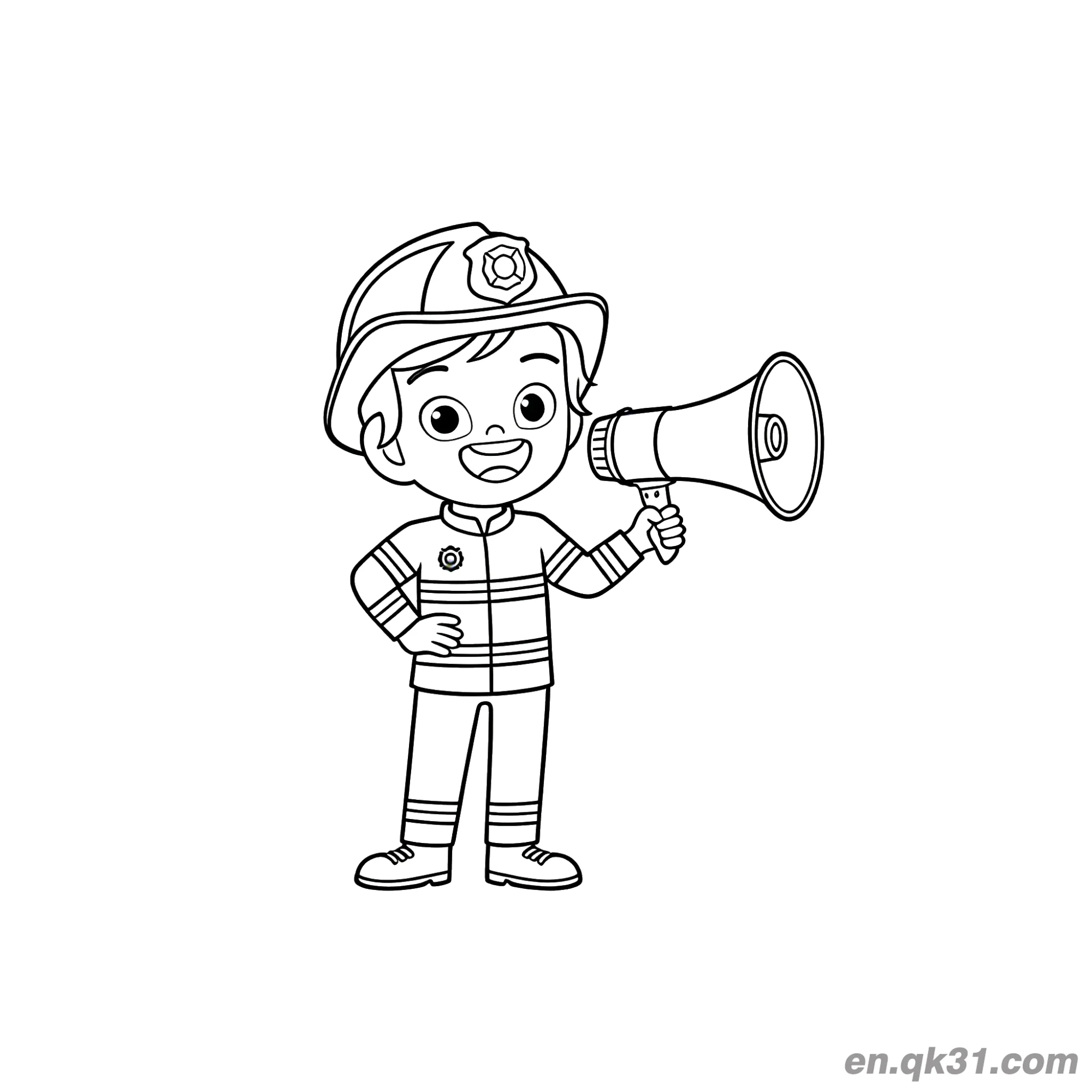 免费 使用扩音器的消防员涂色图 简笔画涂色页